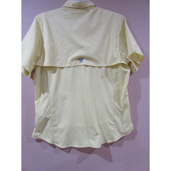 Columbia Omni-Shade PFG Snap Shirt Women M Yellow Short Sleeve Side Pockets Zip - Picture 2 of 14